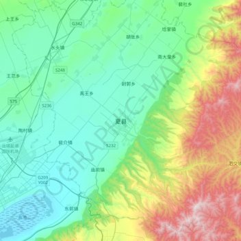 夏县地形图、海拔、地势