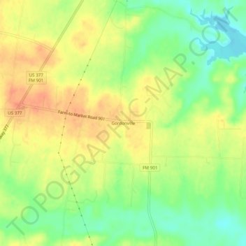 Gordonville地形图、海拔、地势