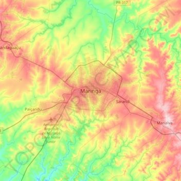 Maringá地形图、海拔、地势