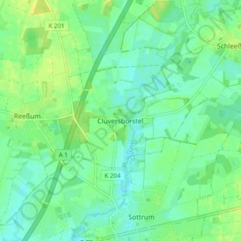 Clüversborstel地形图、海拔、地势