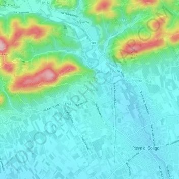 Soligo地形图、海拔、地势