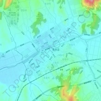 창동리地形图、海拔、地势