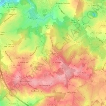 Les Bruges地形图、海拔、地势
