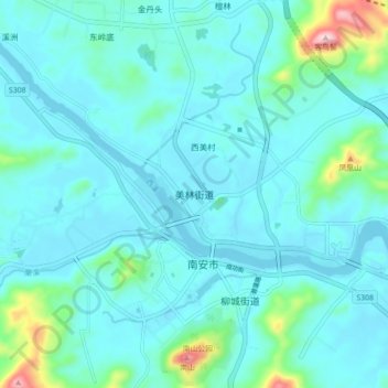 美林街道地形图、海拔、地势