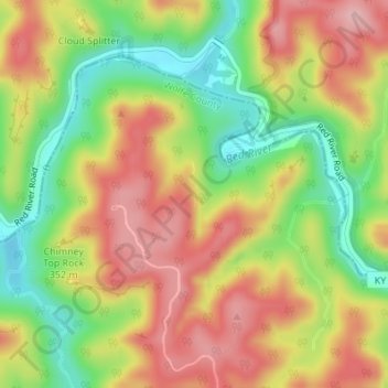 Chimney Top Ridge Road地形图、海拔、地势