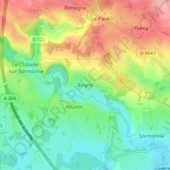 Bogny地形图、海拔、地势