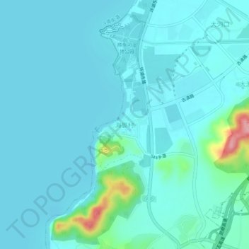 海晏村地形图、海拔、地势