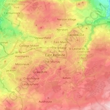 East Kilbride地形图、海拔、地势