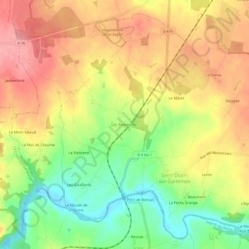 Les Tremblades地形图、海拔、地势