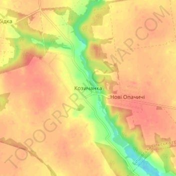 Козичанка地形图、海拔、地势