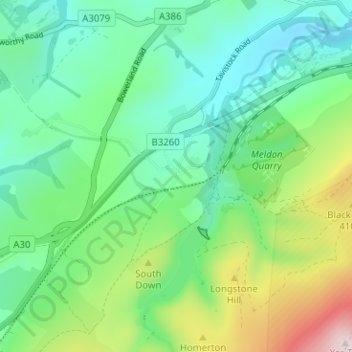 Meldon地形图、海拔、地势