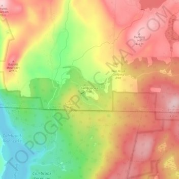 Camp Spruce Hill地形图、海拔、地势