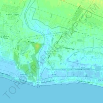 Borgo Sabotino地形图、海拔、地势