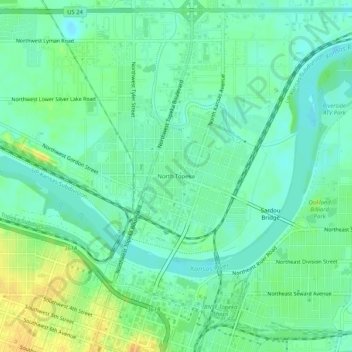 North Topeka地形图、海拔、地势