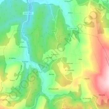 A Graña地形图、海拔、地势
