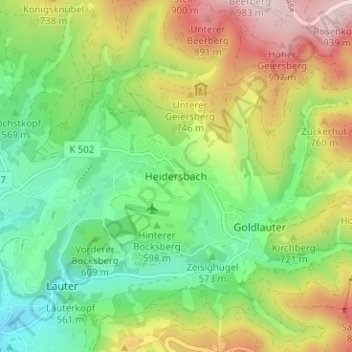 Heidersbach地形图、海拔、地势