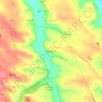 A Jouanlaurence地形图、海拔、地势