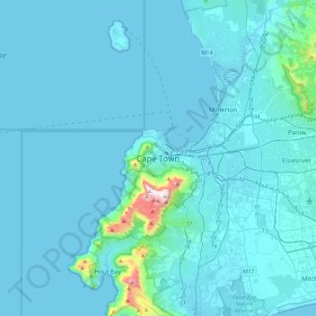 Cape Town地形图、海拔、地势