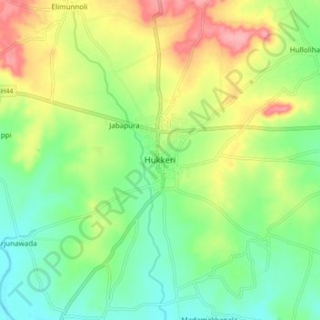 Hukkeri地形图、海拔、地势