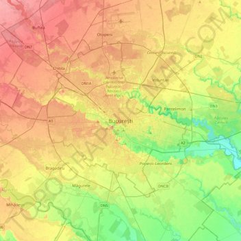 Bucharest地形图、海拔、地势