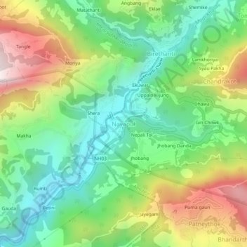 Nayapul地形图、海拔、地势