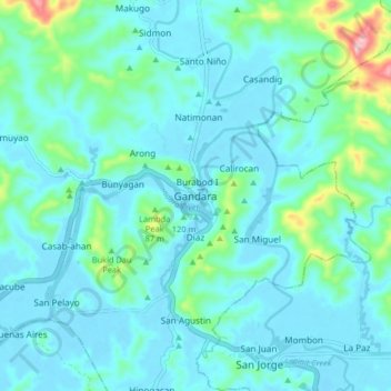 Gandara地形图、海拔、地势