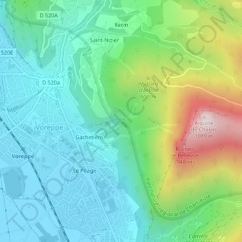 Lac Bleu地形图、海拔、地势