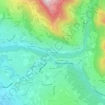 Pont de Fillinges地形图、海拔、地势