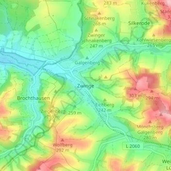 Zwinge地形图、海拔、地势