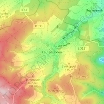 Laufenselden地形图、海拔、地势