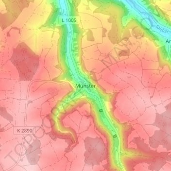 Münster地形图、海拔、地势