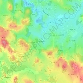 Ruffiers地形图、海拔、地势