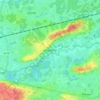 Langdorp地形图、海拔、地势