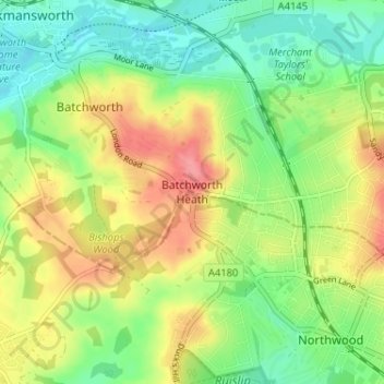 Batchworth Heath地形图、海拔、地势