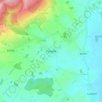 Yarpole地形图、海拔、地势