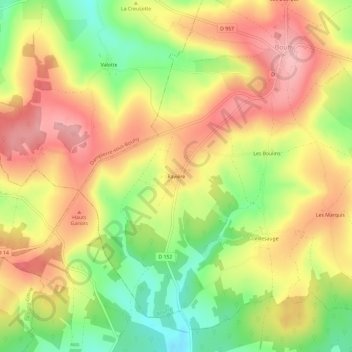 Ravière地形图、海拔、地势