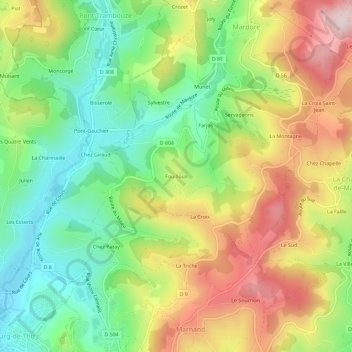 Fouilloux地形图、海拔、地势