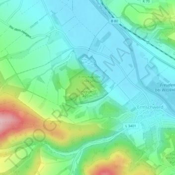 Heegen地形图、海拔、地势