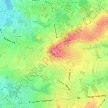 Ledeberg地形图、海拔、地势