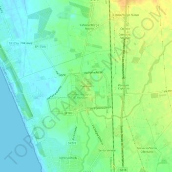 Paestum地形图、海拔、地势