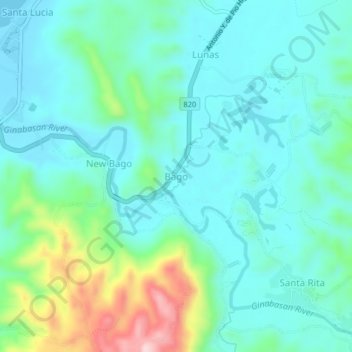 Bago地形图、海拔、地势