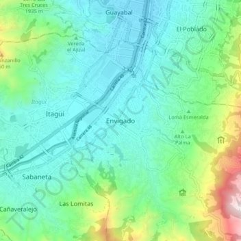 Envigado地形图、海拔、地势