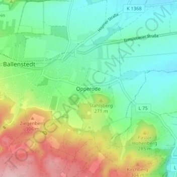 Opperode地形图、海拔、地势