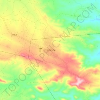 Gwembe地形图、海拔、地势