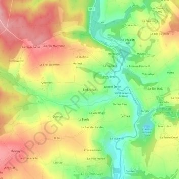 Kerbréhan地形图、海拔、地势