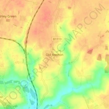 Old Newton地形图、海拔、地势