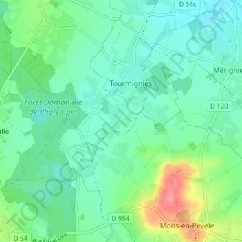 Wattines地形图、海拔、地势