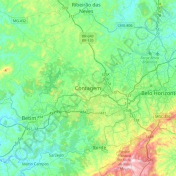 Contagem地形图、海拔、地势
