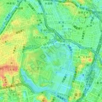 Edo Castle地形图、海拔、地势
