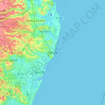 Olinda地形图、海拔、地势
